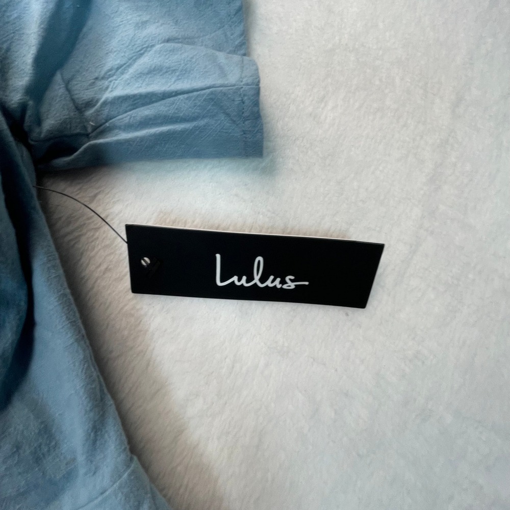 Lulus Midi Dress M Blue Peasant Milkmaid NWT Cottagecore Ruffle Boho Cotton - Picture 5 of 11